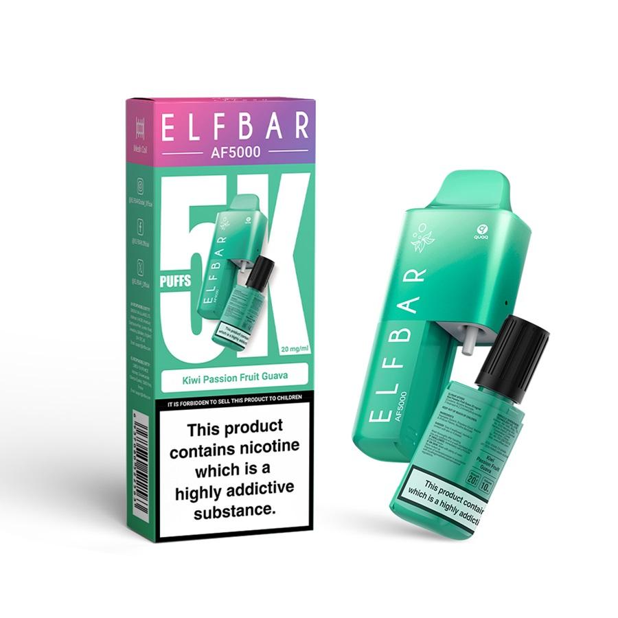 ELFBAR AF5000 Disposable Vape Kit, Kiwi Passion Fruit Guava - Case of 5