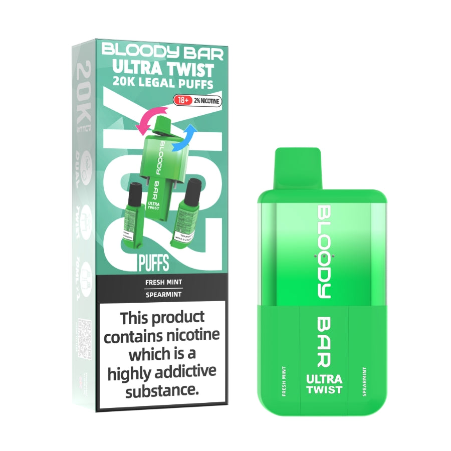 Bloody Bar 20K Fresh Mint / Spearmint Disposable Vape Kit - Case of 5