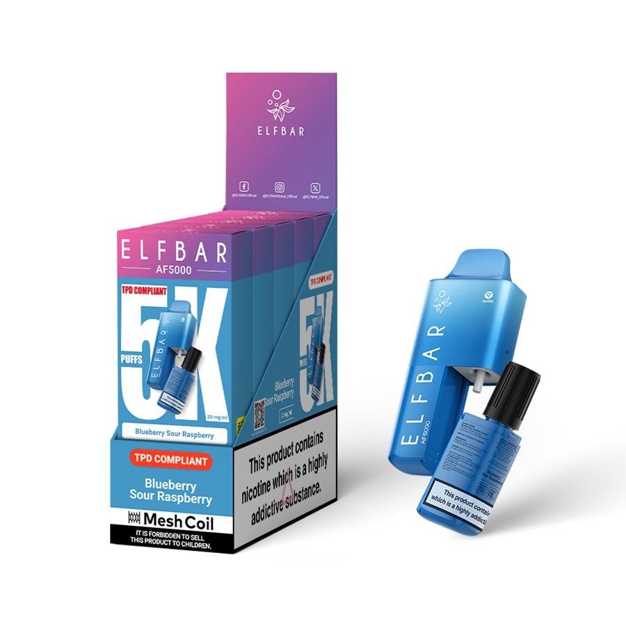 ELFBAR AF5000 Disposable Vape Kit, Blueberry Sour Raspberry - Case of 5