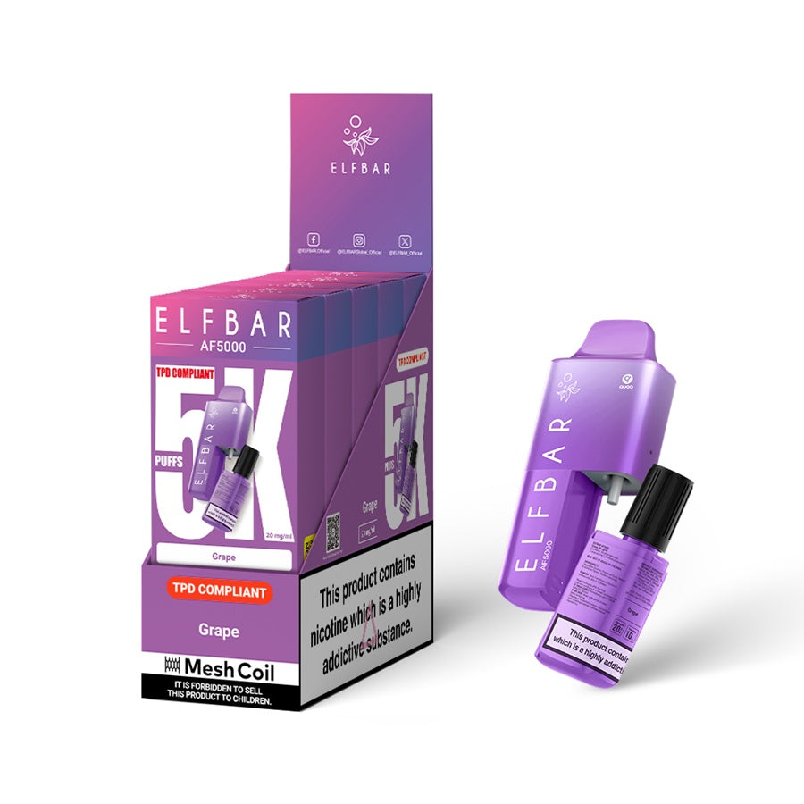 ELFBAR AF5000 Disposable Vape Kit, Grape - Case of 5