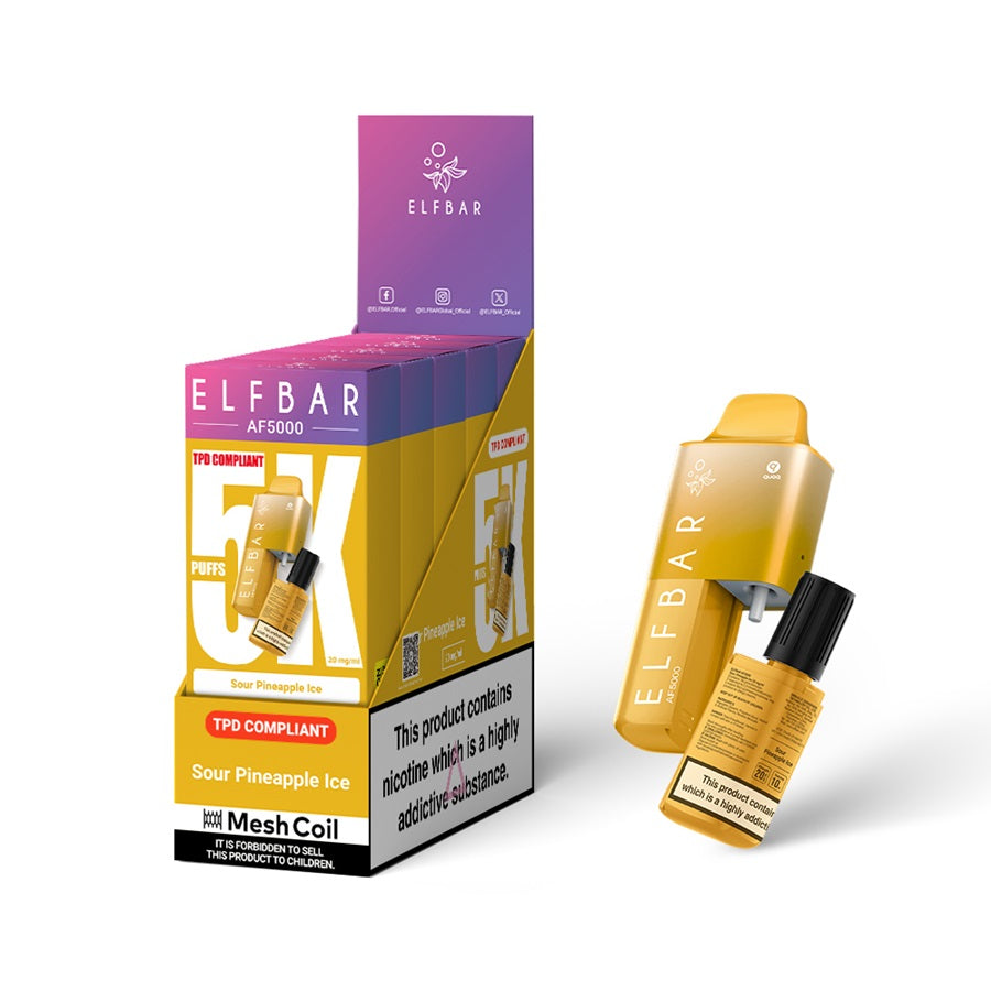 ELFBAR AF5000 Disposable Vape Kit, Sour Pineapple Ice - Case of 5