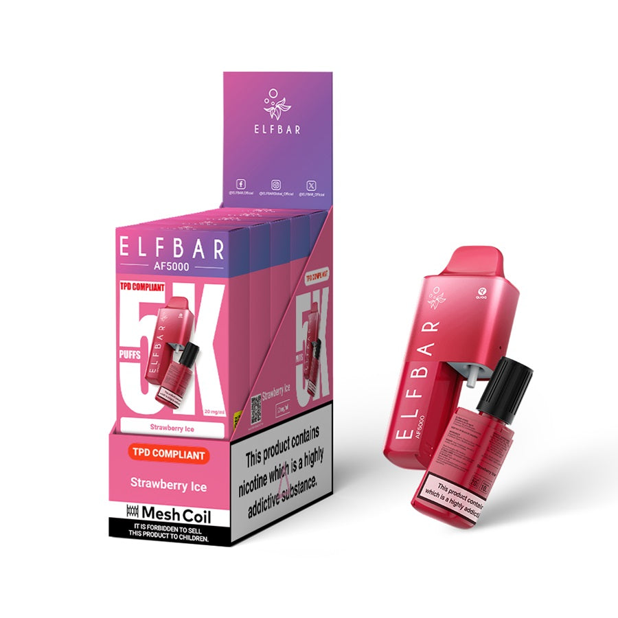 ELFBAR AF5000 Disposable Vape Kit, Strawberry Ice - Case of 5