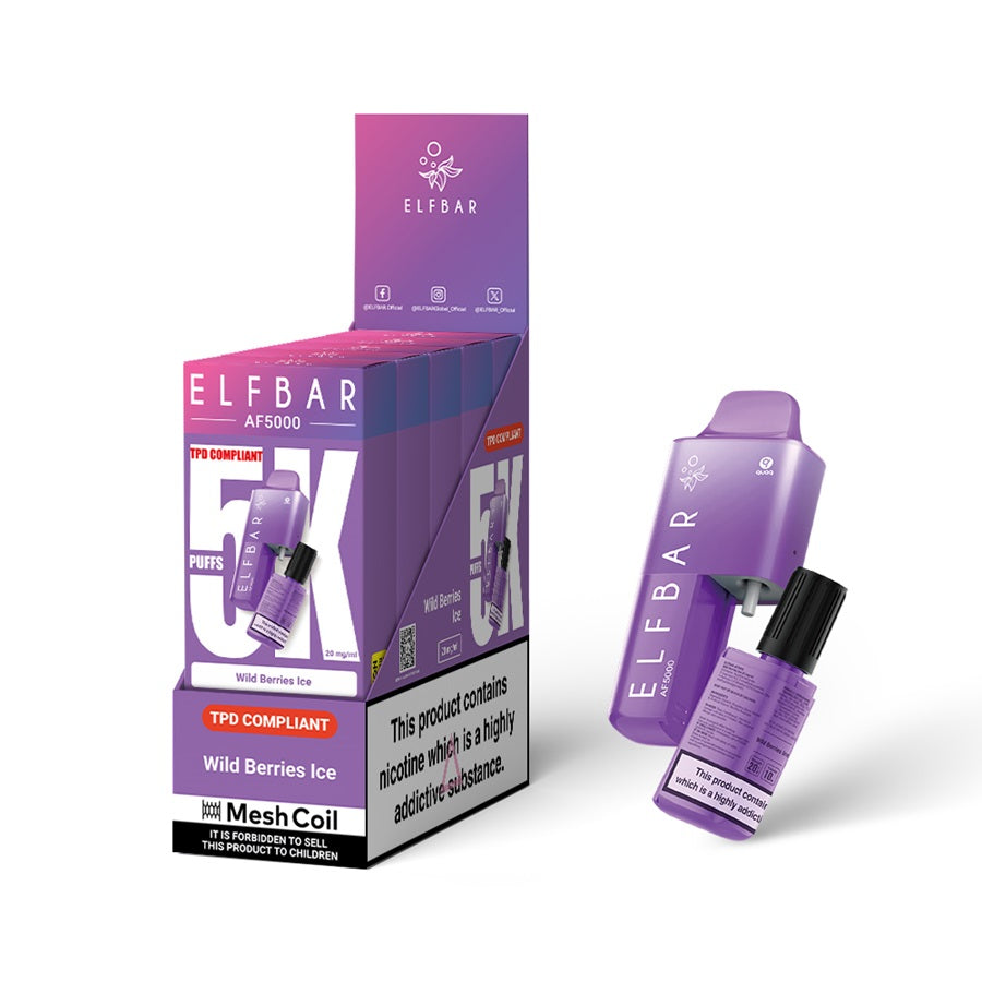 ELFBAR AF5000 Disposable Vape Kit, Wild Berry Ice - Case of 5