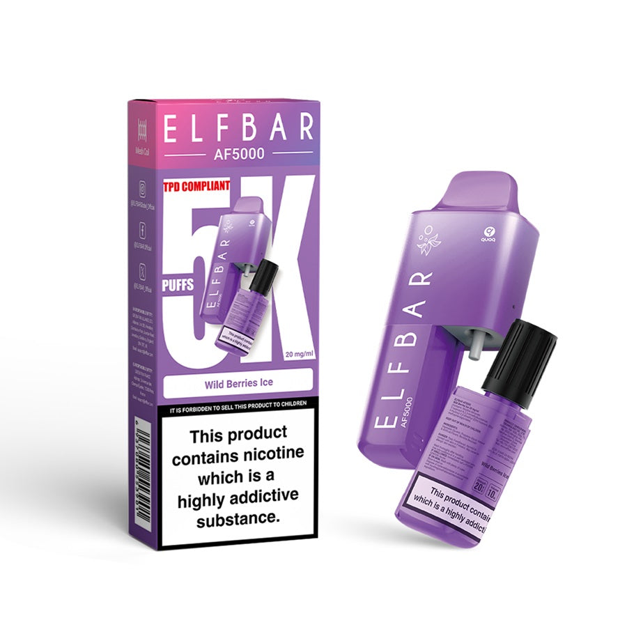 ELFBAR AF5000 Disposable Vape Kit, Wild Berry Ice - Case of 5